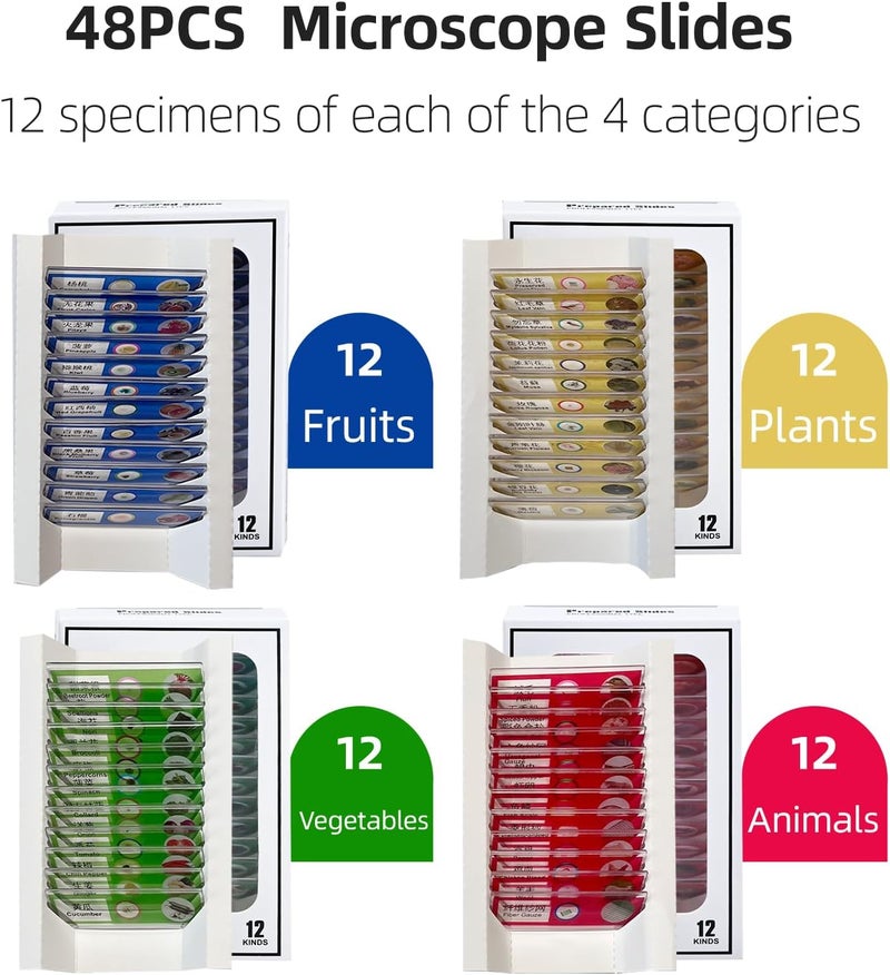 VEOOK 48 Prepared Microscope Slides Set, Insects Animal Plant Fruit Vegetable Specimens for Kids, Biological Learning Resource Specimens for Beginner Classroom Basic Science Education (MS-01) - Image 2
